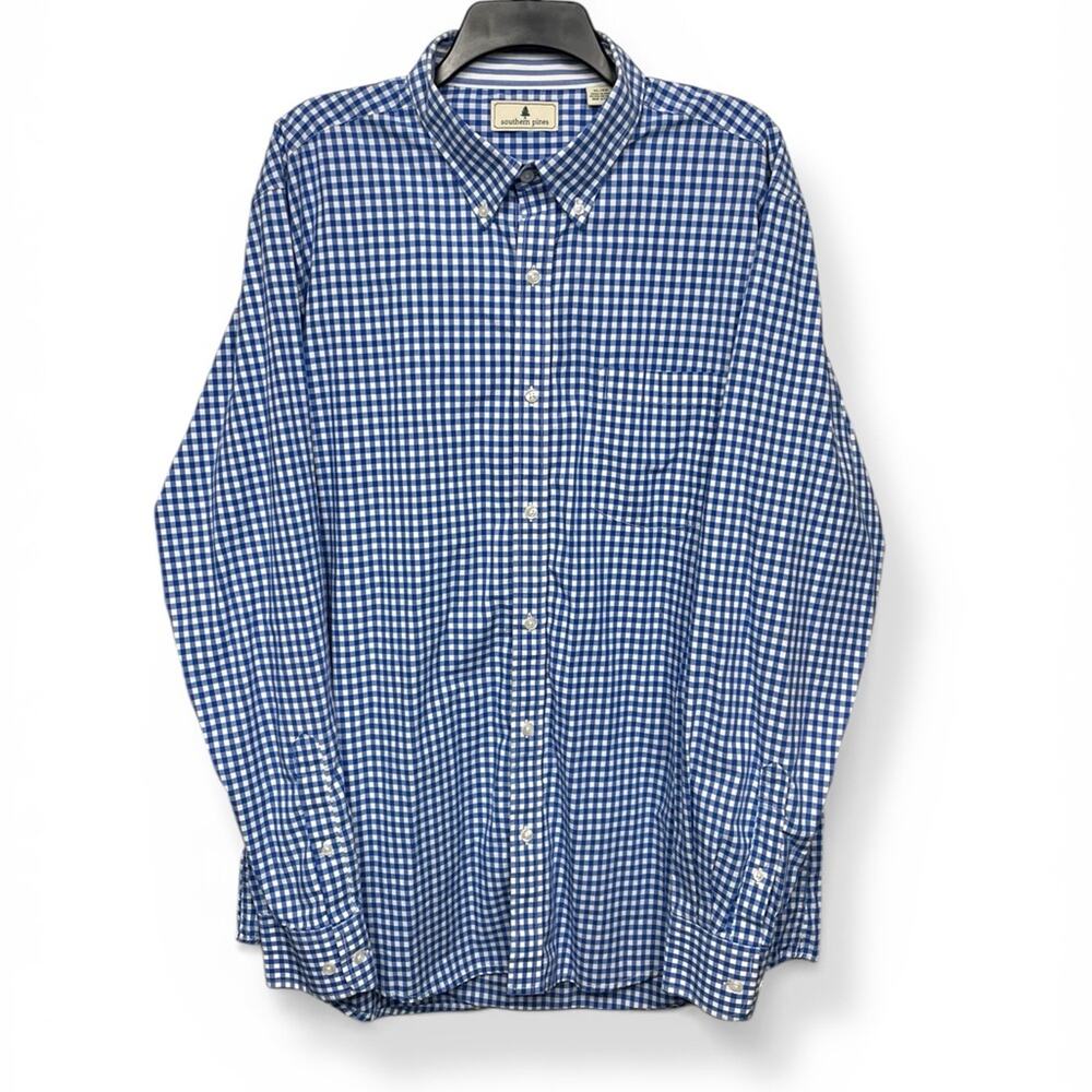 Men's Blue white Checkered Button Down Shirt XL 100% cotton